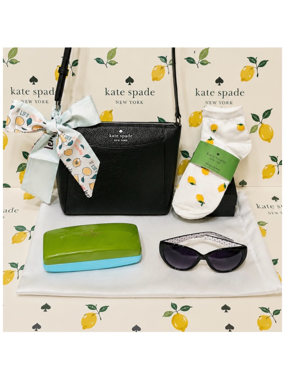Kate Spade. 6 Piece: Monica Crossbody, Glasses, Case, Socks, Scarf & Dust Bag. - Picture 12 of 16
